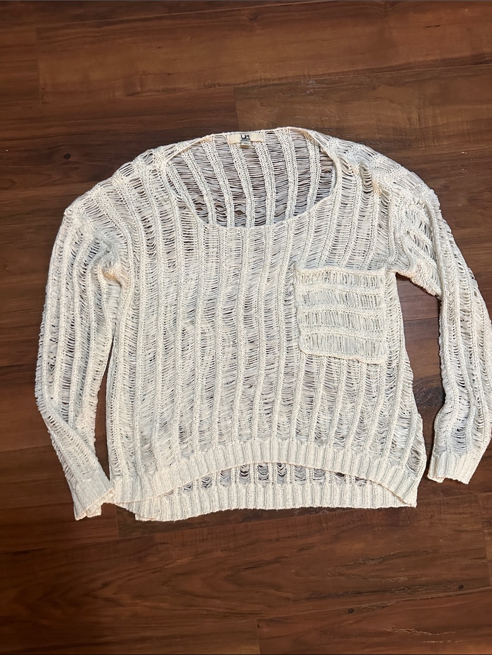 GBG Los Angeles Open-Knit Scoop Neck Pocket Sweater in Cream